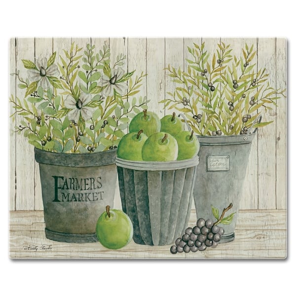 Counter Art Glass Cutting Board / Counter Saver 12"x15", Farmers Market